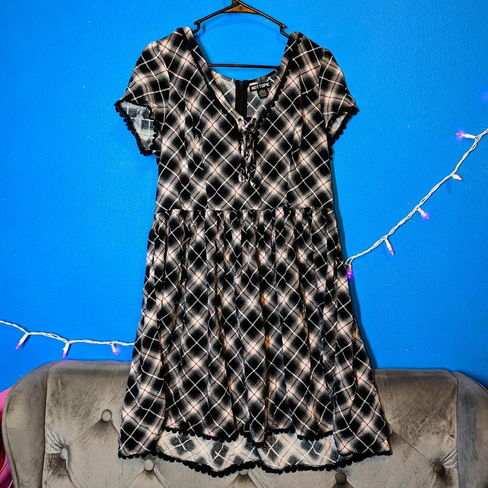 Hot Topic Black Plaid Babydoll Dress